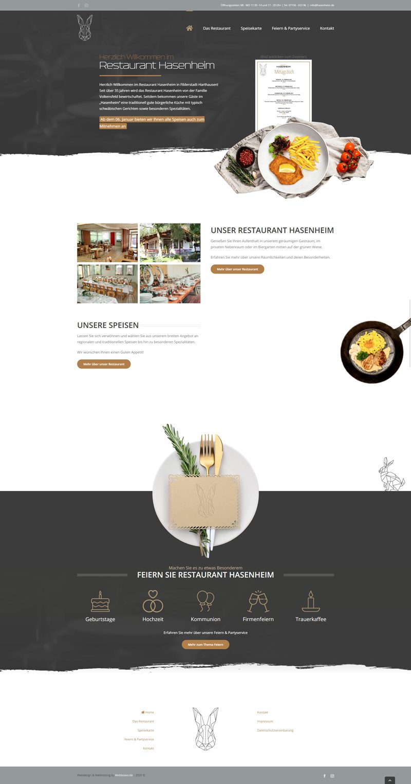 Startseite der Website des Restaurants Hasenheim