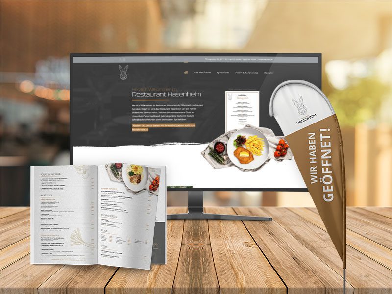 Website, Speisekarte und Beachflag von Webboxes für das Restaurant Hasenheim