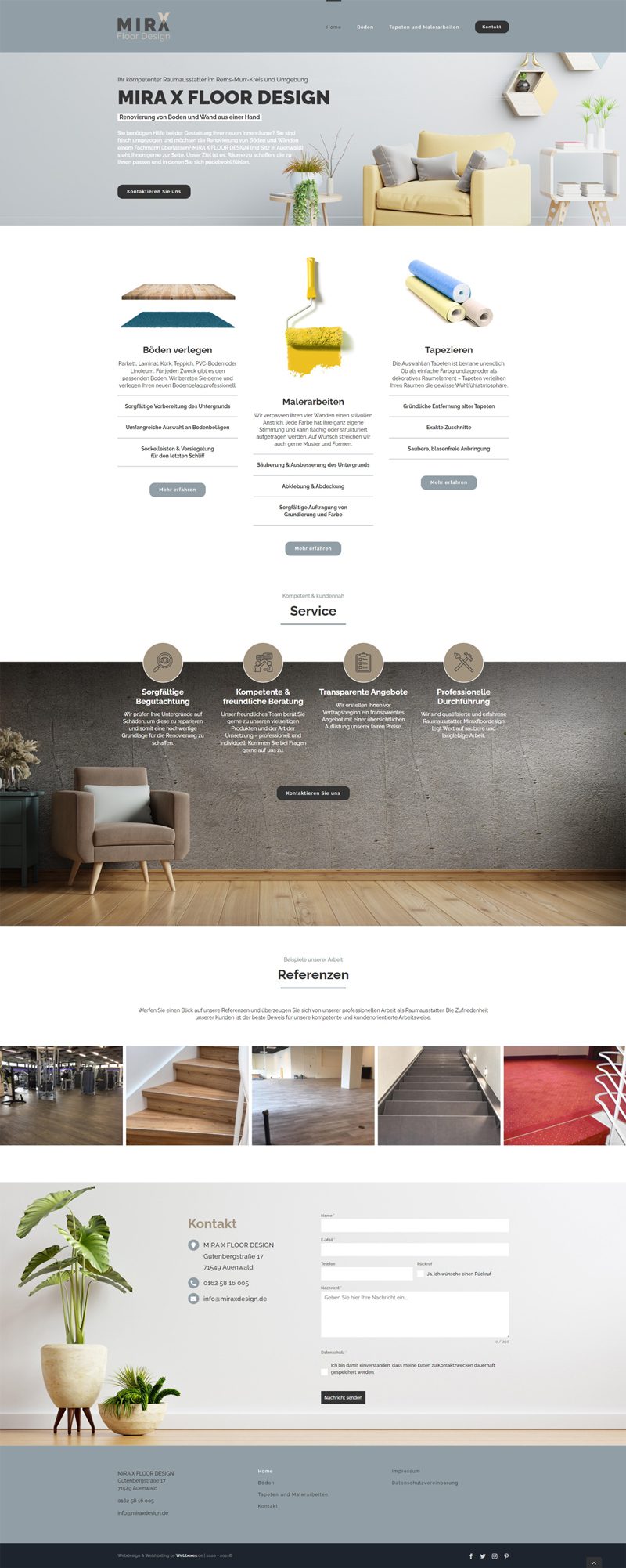 Startseite der Website von MiraX Floordesign
