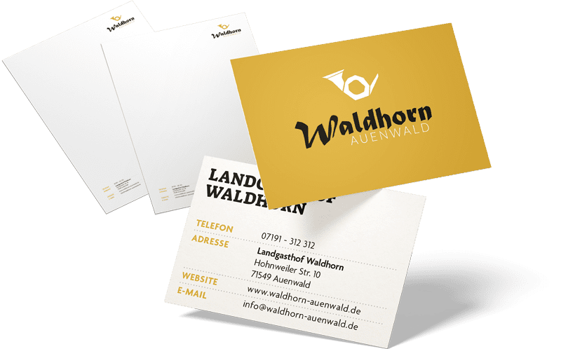 Visitenkarten und Briefpapier von Webboxes für den Landgasthof Waldhorn